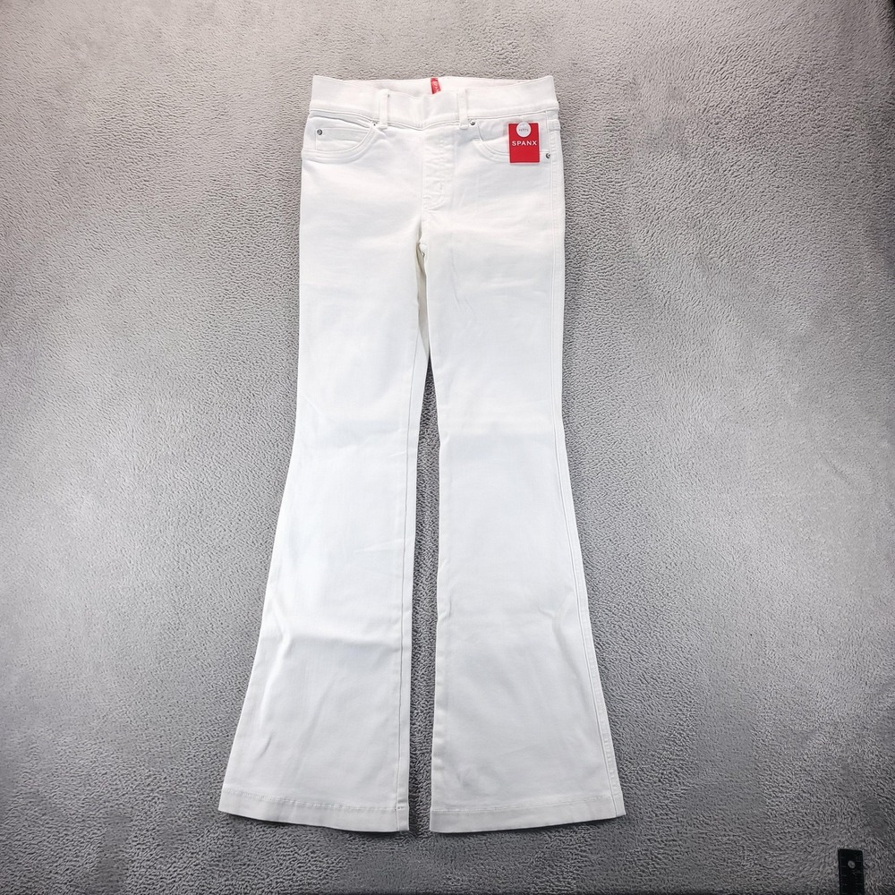 Spanx Jeans Womens S Petite White Flare High Rise Light Wash Stretch Shaping